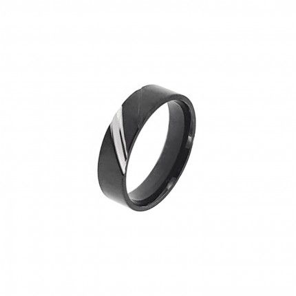 Black Stainless Steel Engagement Ring 6 mm with 1 Silver Line