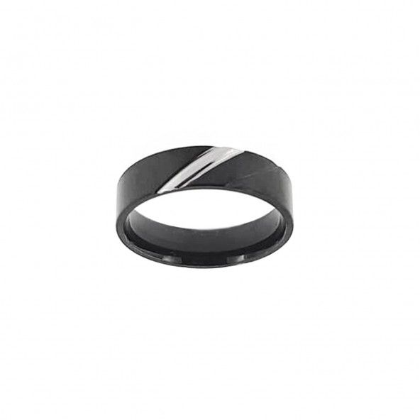 Black Stainless Steel Engagement Ring 6 mm with 1 Silver Line