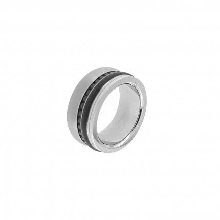 Stainless Steel Engagement Ring 1 cm with Ceramic and Zirconium lines