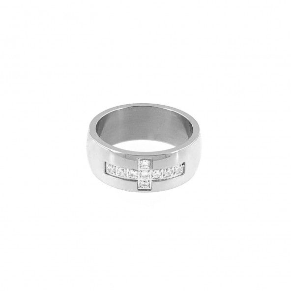 Stainless Steel Engagement Ring 8 mm with Zirconium Cross
