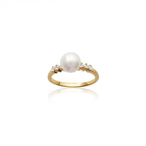 Pearl Solitaire Gold Plated Ring with Zirconium Stones