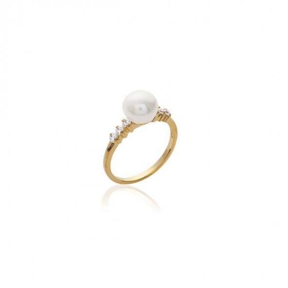 Pearl Solitaire Gold Plated Ring with Zirconium Stones