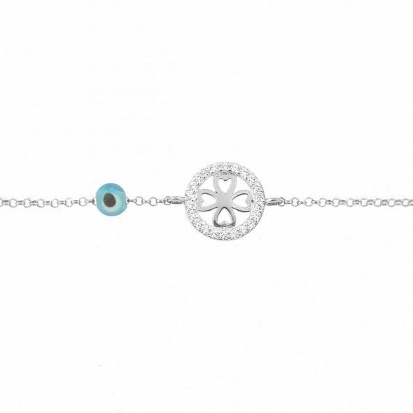 Bracelet Amulette Argent 925/1000 Trèfle à Quatres Feuilles