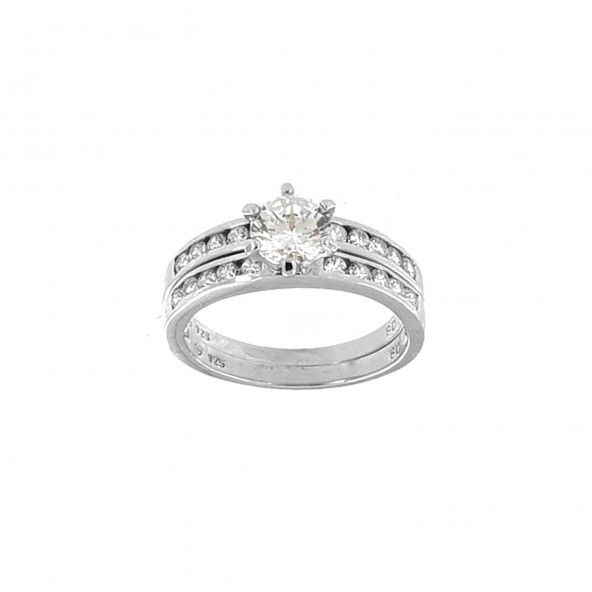 925/1000 Silver Double Ring with Solitaire Zirconium