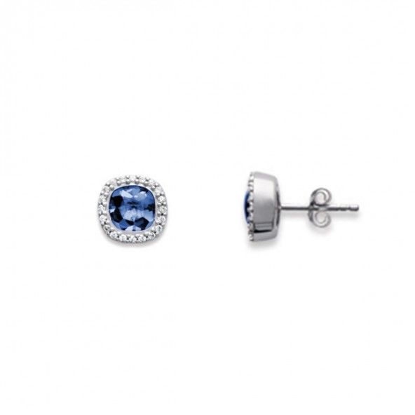8 mm Square Shape 925/1000  Silver Blue Zirconium Solitaire Earrings