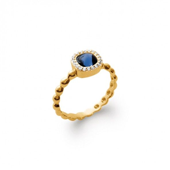 Gold Plated Solitary Ring with Blue Zirconium and Small White's 9mm.