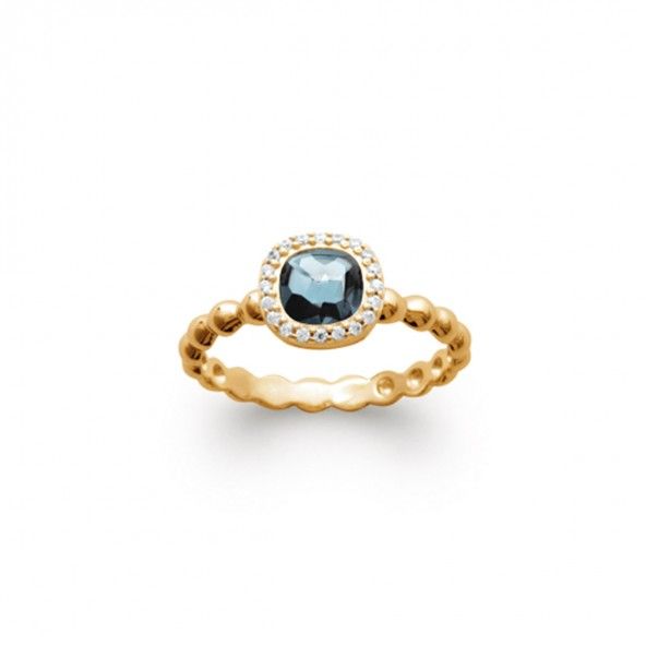Gold Plated Solitary Ring with Light Blue Zirconium and Small White's 9mm.