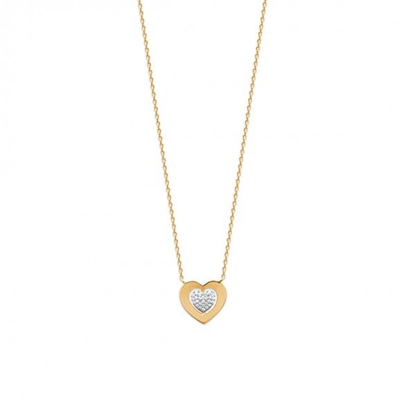 Gold Plated Chain 40cm / 42cm / 45cm with 16mm Heart Medal with Zirconium.