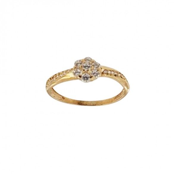 375/1000 Flower Solitaire Gold Ring with Zirconium Stones