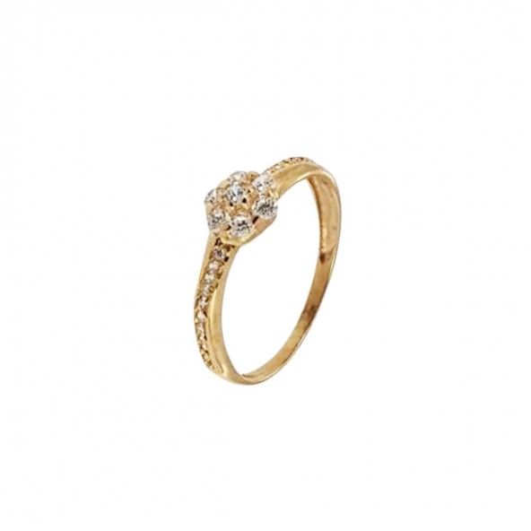 375/1000 Flower Solitaire Gold Ring with Zirconium Stones
