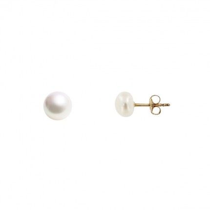 375/1000 Gold Stud with white Pearl 6 mm