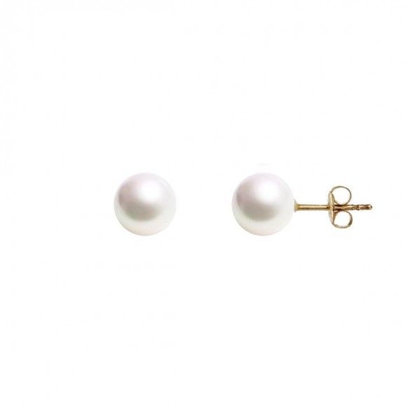 375/1000 Gold Stud with white Pearl 9 mm