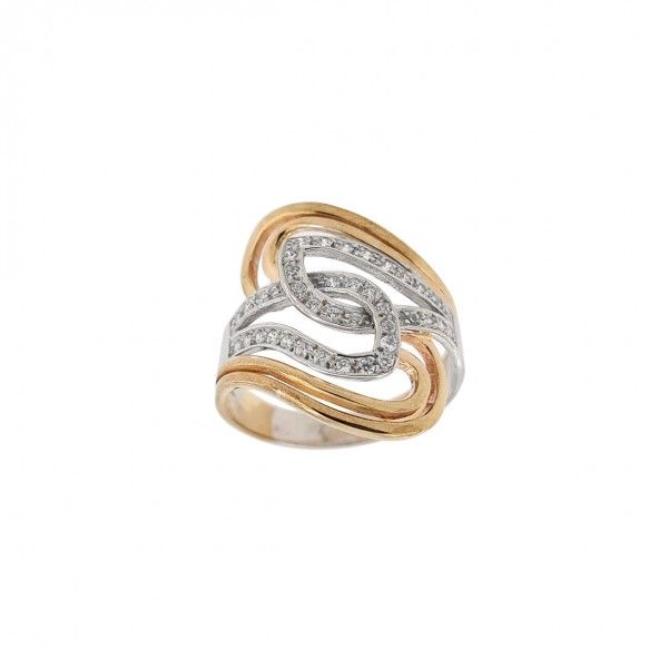 Bicolor Intertwined Loops 375/1000 Gold Ring with Zirconium Stones