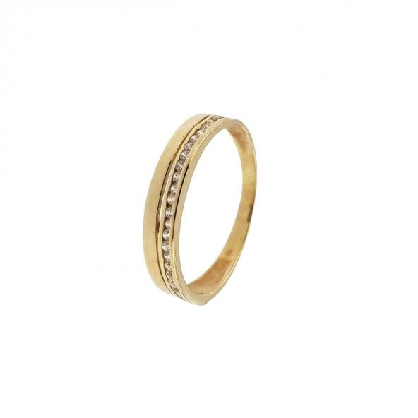 Two lines 375/1000 Gold Wedding Ring with Zirconium Stones