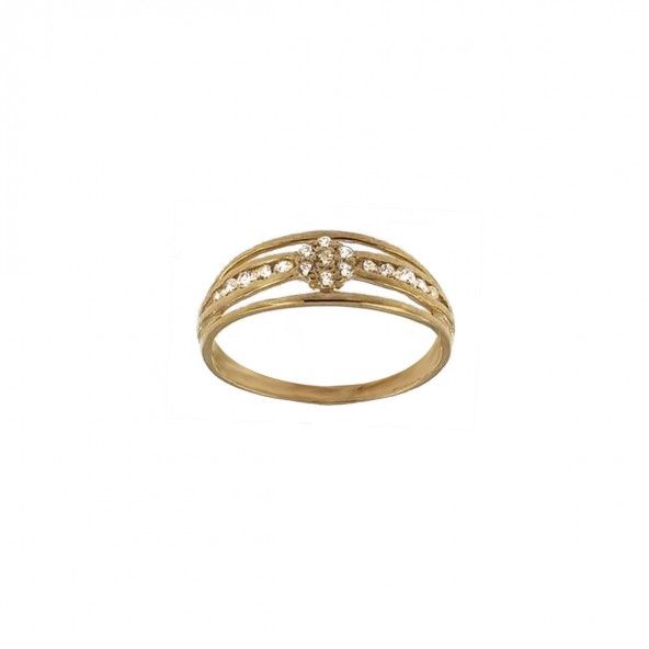 375/1000 Gold Ring with 3 lines Zirconium Stones and Flower