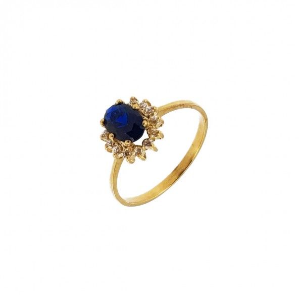 375/1000 Gold Ring with Oval Blue Zirconium Stone