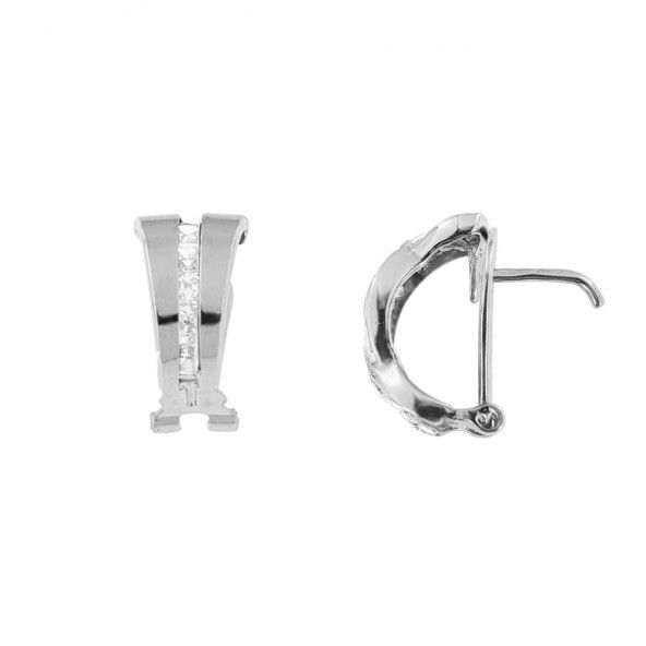 750/1000 White Gold earrings with stripe in the middle with 8mm / 15mm zirconia.