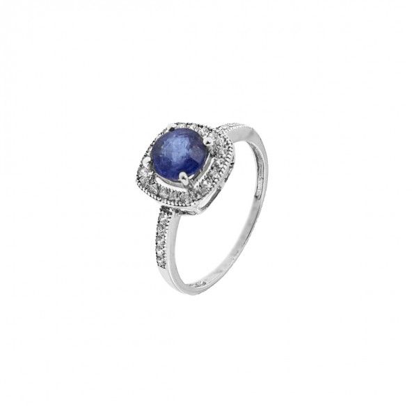 750/1000 White Gold Square Solitary Ring  Zirconia Blue and white 10mm.