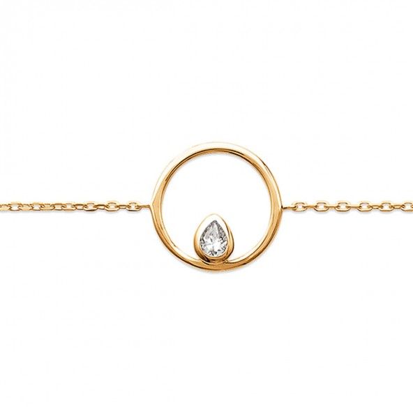 Gold Plated Bracelet with Hoop and zirconia drop shape in 15mm / 16cm-18cm.