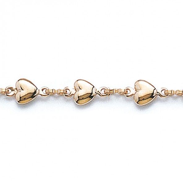 Gold Plated Bracelet with Hearts 6mm, 18cm.