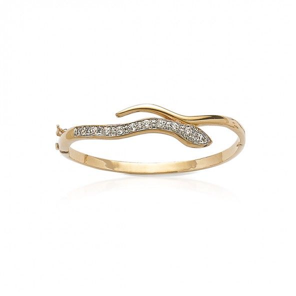 Gold Plated Rigid Bracelet with snake and Zirconia 4mm, 62mm.