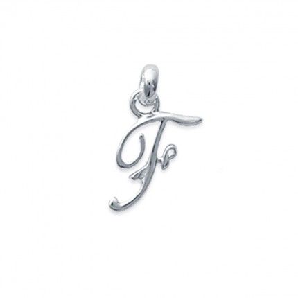 Pendant cursive letter F initial name in Silver 925/1000