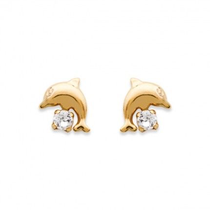 Gold Plated Earings Dolphin shape with Zirconia 10mm.