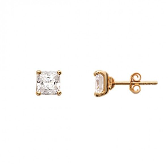 Gold Plated Earings with square zirconia 12mm.