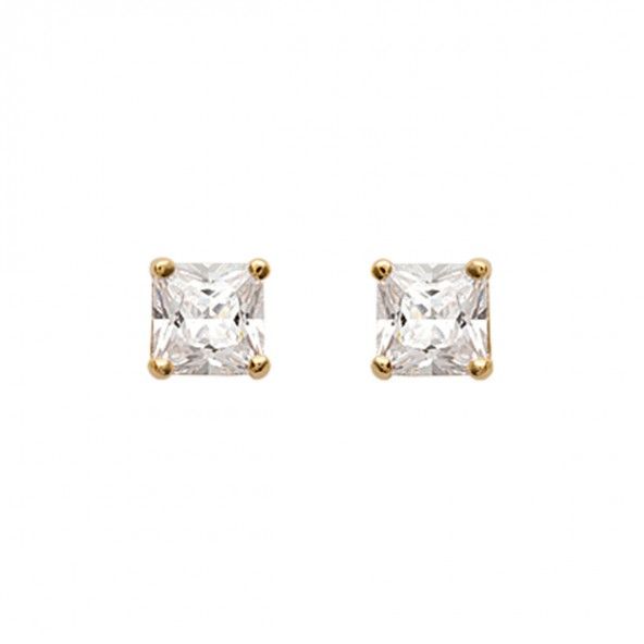 Gold Plated Earings with square zirconia 12mm.