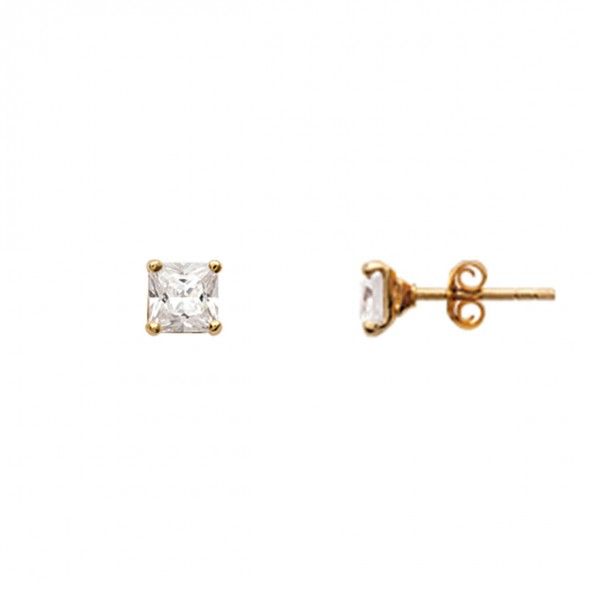 Gold Plated Earings with square zirconia 6mm.