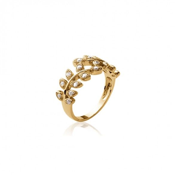 Gold Plated Ring leaf shape with zirconia 10mm.