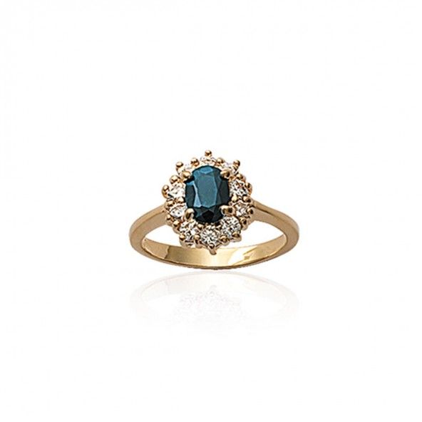 Gold Plated Queen Ring with blue and white zirconia 12mm.