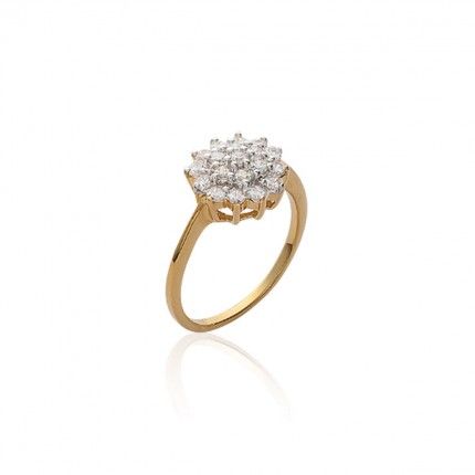 Gold Plated Solitary Ring flower shape with  white Zirconia 10mm.