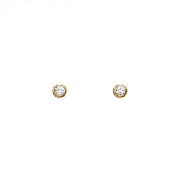 Gold Plated Earings solitaire with round  zirconia 4mm.