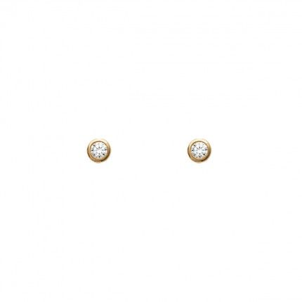 Gold Plated Earings solitaire with round  zirconia 4mm.