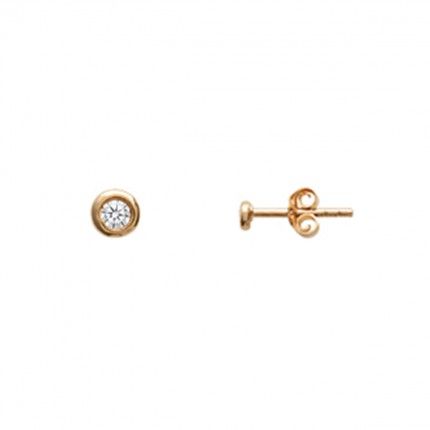 Gold Plated Earings solitaire with round  zirconia 3mm.