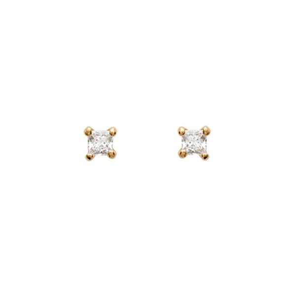 Gold Plated Earings solitaire with square zirconia 3mm.