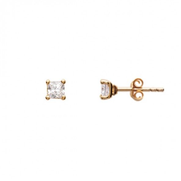 Gold Plated Earings solitaire with square zirconia 4mm.