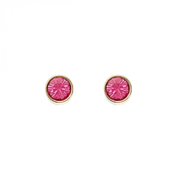 Gold Plated Earings solitaire with round pink zirconia 4mm.