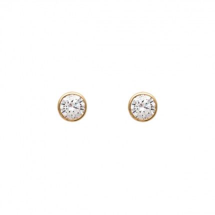 Gold Plated Earings solitaire with round  zirconia 7mm.