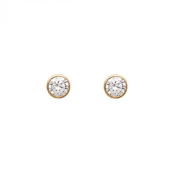 Gold Plated Earings solitaire with round  zirconia 7mm.