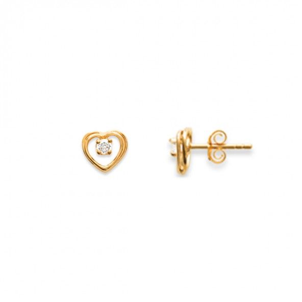 Gold Plated Earings heart shape with zirconia 8mm.