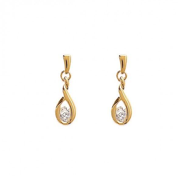 Gold Plated pendent Earrings with zirconia 6mm/14mm.