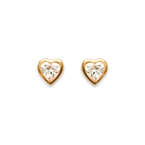 Gold Plated Earrings heart shape with zirconia 6mm.