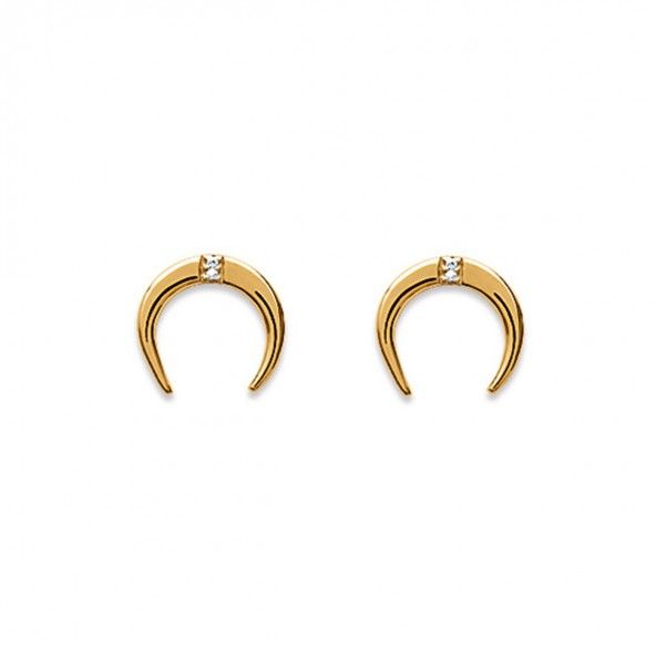 Gold plated earrings half moon shape with zirconia 10mm.
