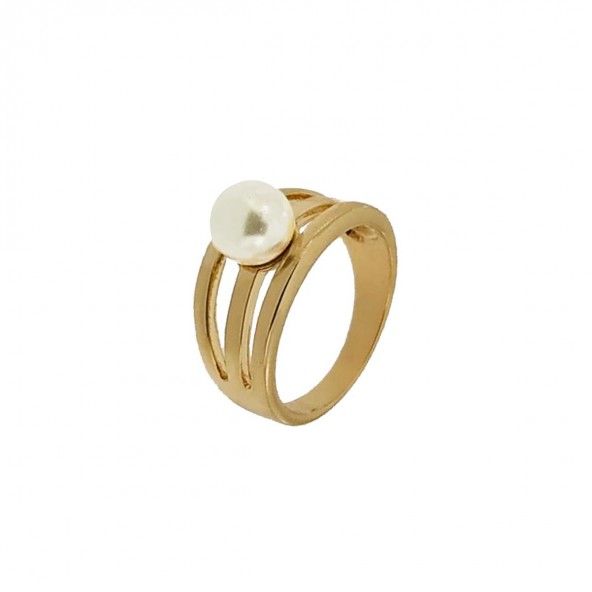 Gold Plated Solitaire Ring with white pearl, 10mm.
