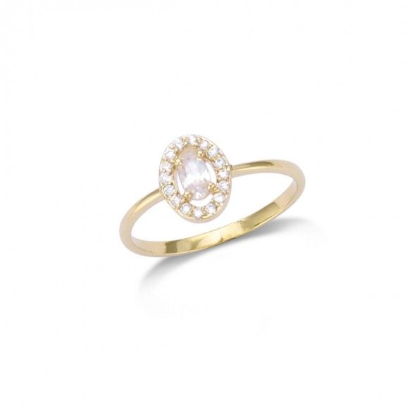 Gold Plated Solitaire Ring with white zirconias, 10mm.