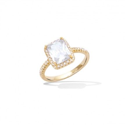 Gold Plated Solitaire ring with square zirconia 11mm.