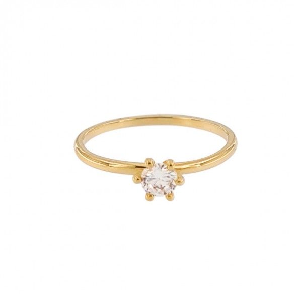 Gold Plated Solitaire ring with round zirconia 5mm.