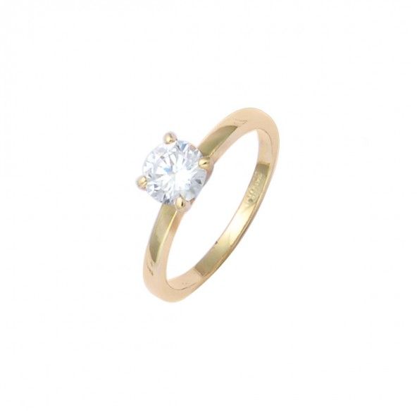 Gold Plated Solitaire ring with round zirconia 6mm.